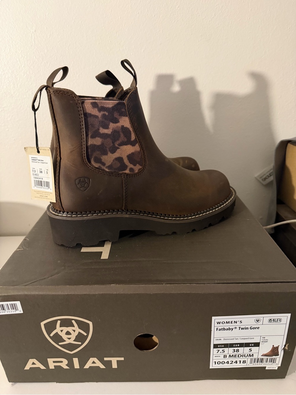Ariat Brown Leather Chelsea Boot with Leopard Elastic Panel